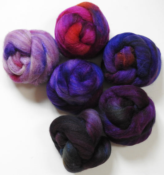 Crushed Pokeberries- Gradient Braid Set-(8.7 oz)-Batt in a Braid #27- Lt. Grey Shetland/ Falkland Merino / tussah silk (50/25/25)
