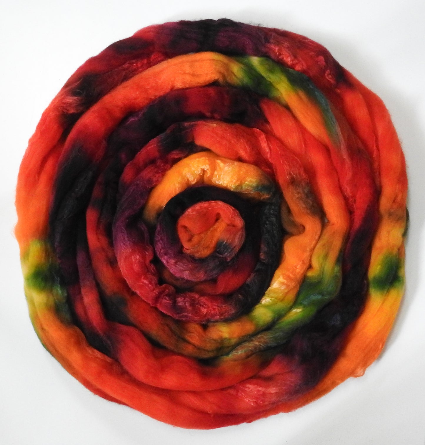 Dragon-Fire (5.7 oz) - Batt in a Braid #7 - Polwarth/ Manx / Mulberry silk/ Firestar (30/30/30/10)