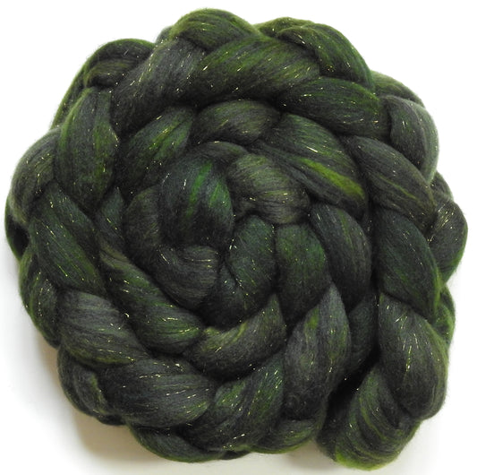 Grinch (5.2 oz) - Batt in a Braid #59- Merino/ Baby Camel/ black Tussah Silk/ Gold Stellina(40/25/25/10)