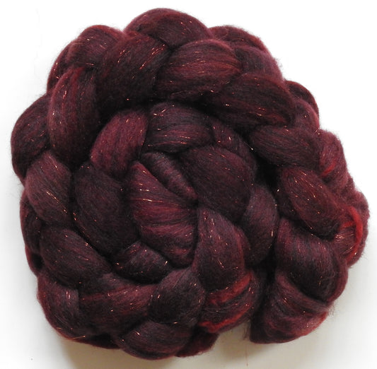 Holly Berry - Batt in a Braid #59- Merino/ Baby Camel/ black Tussah Silk/ Gold Stellina(40/25/25/10)