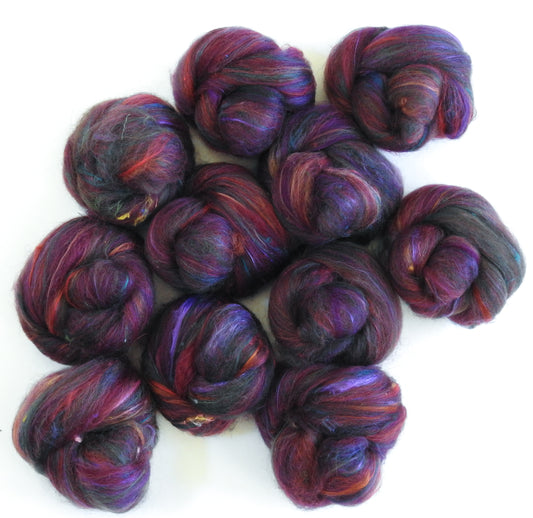 Mulled Wine - NON-Sparkle Sticklebatts (with an occasional strand of angelina) (3.8 oz) - Merino, CASHGORA, silk, shetland, and various add-ins from previous batts!