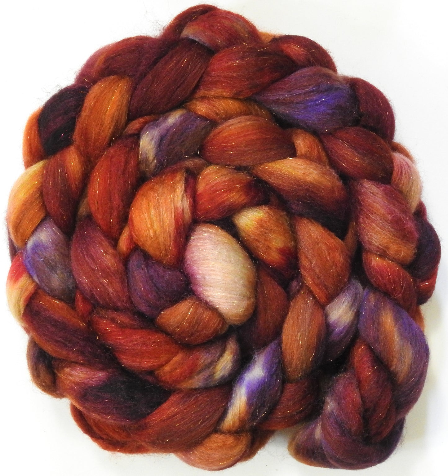 Meduseld (5.7 oz) - Batt in a Braid #67 - Polwarth/Baby Camel/Tussah Silk/ Gold Stellina (40/25/25/10)