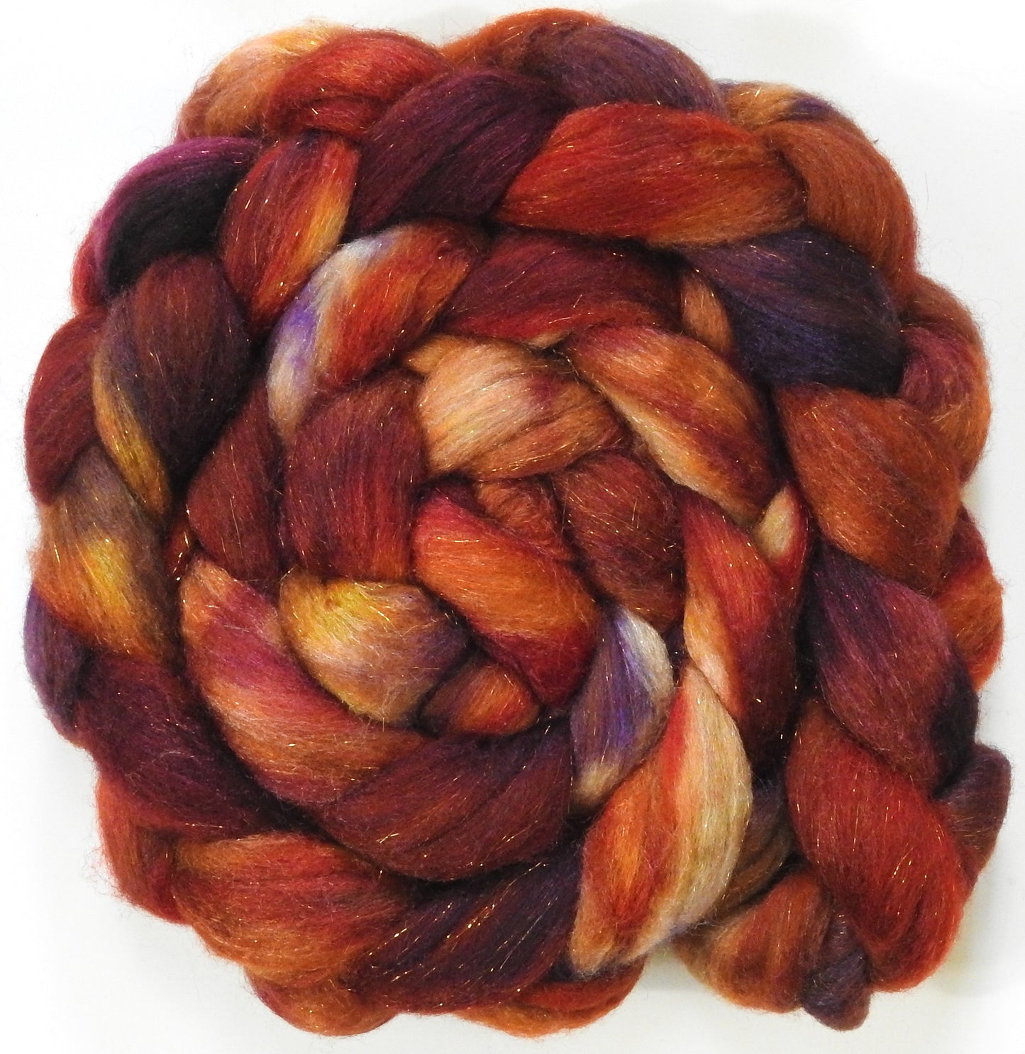 Meduseld (5.7 oz) - Batt in a Braid #67 - Polwarth/Baby Camel/Tussah Silk/ Gold Stellina (40/25/25/10)