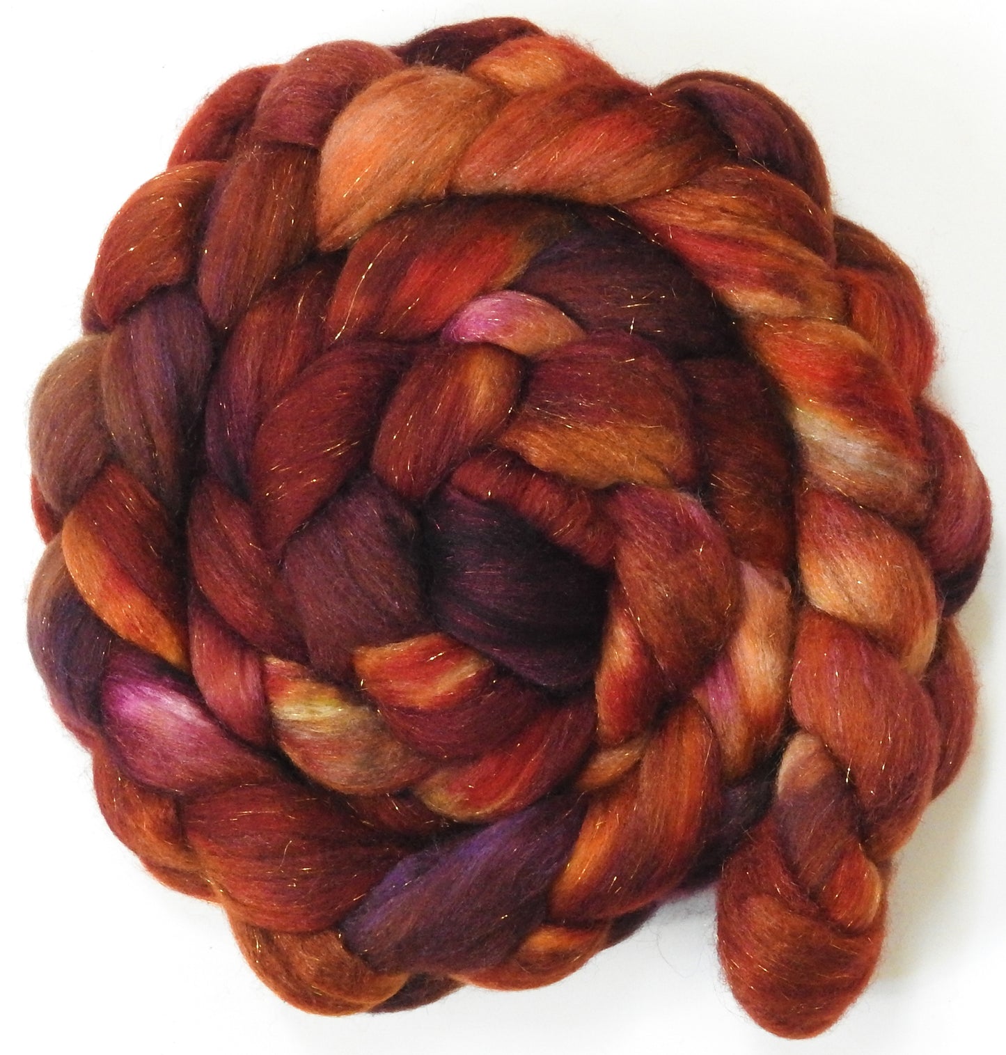 Meduseld (5.7 oz) - Batt in a Braid #67 - Polwarth/Baby Camel/Tussah Silk/ Gold Stellina (40/25/25/10)