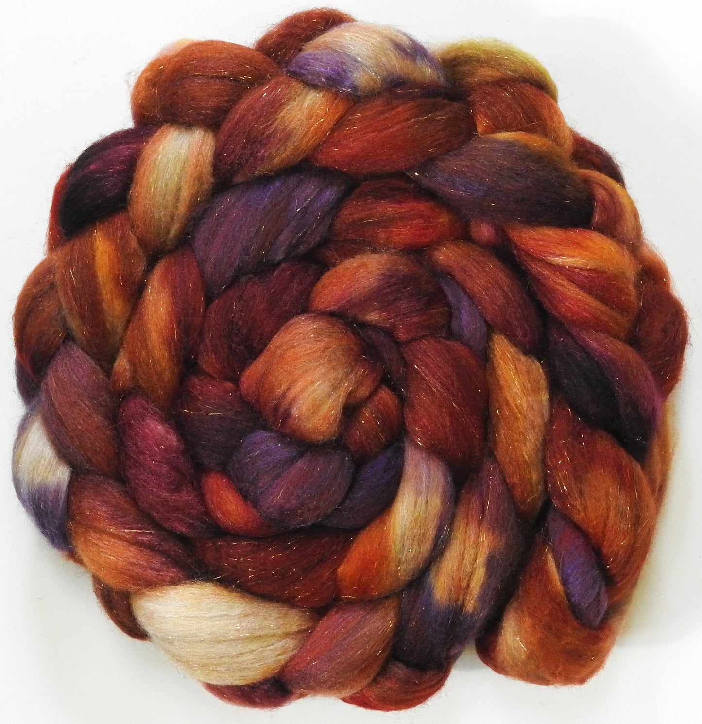 Meduseld (5.7 oz) - Batt in a Braid #67 - Polwarth/Baby Camel/Tussah Silk/ Gold Stellina (40/25/25/10)