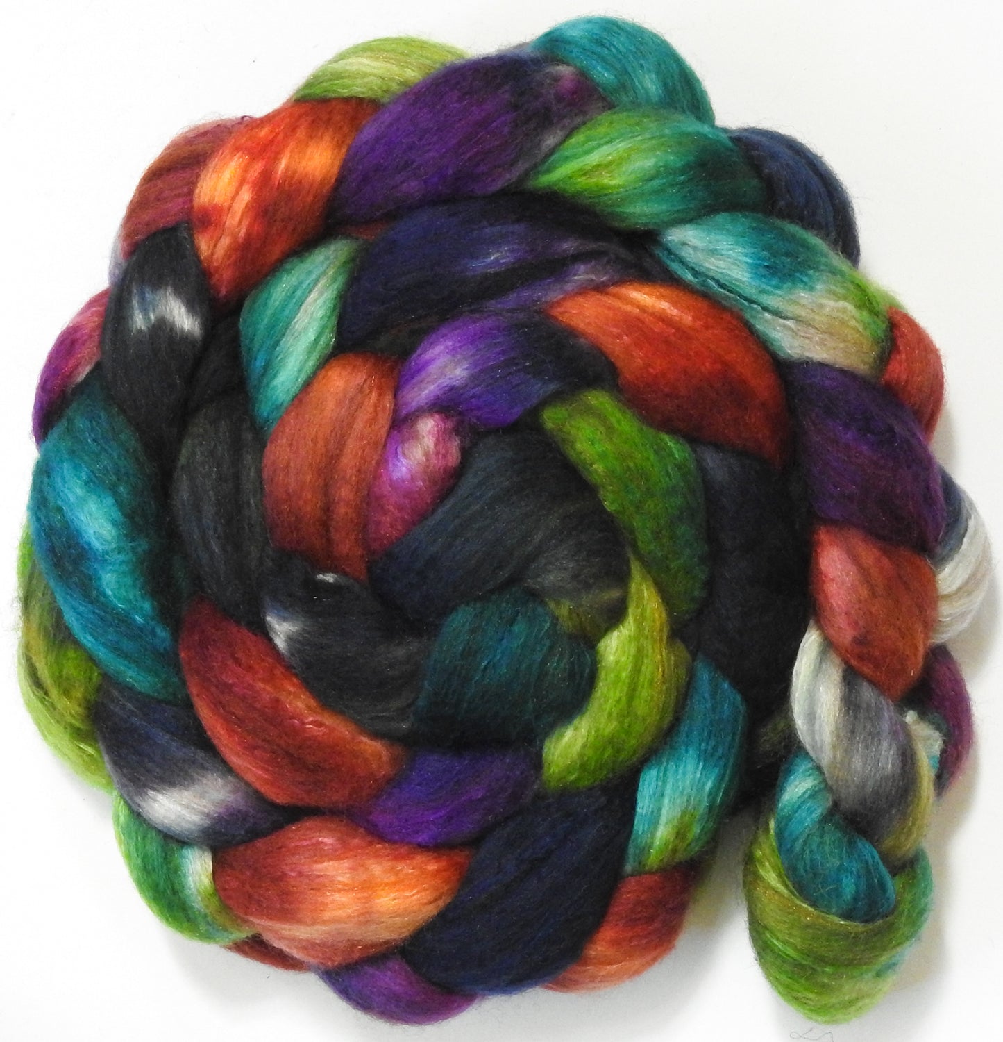 Bag End (5.8 oz) - Batt in a Braid #7 - Polwarth/ Manx / Mulberry silk/ Firestar (30/30/30/10)