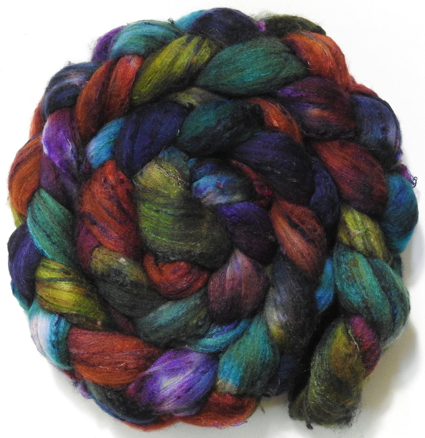 Bag End (5.8 oz) - Batt in a Braid #65 - Rambouillet/ Cormo / Sari  silk/ Tussah silk (40/25/25/10)
