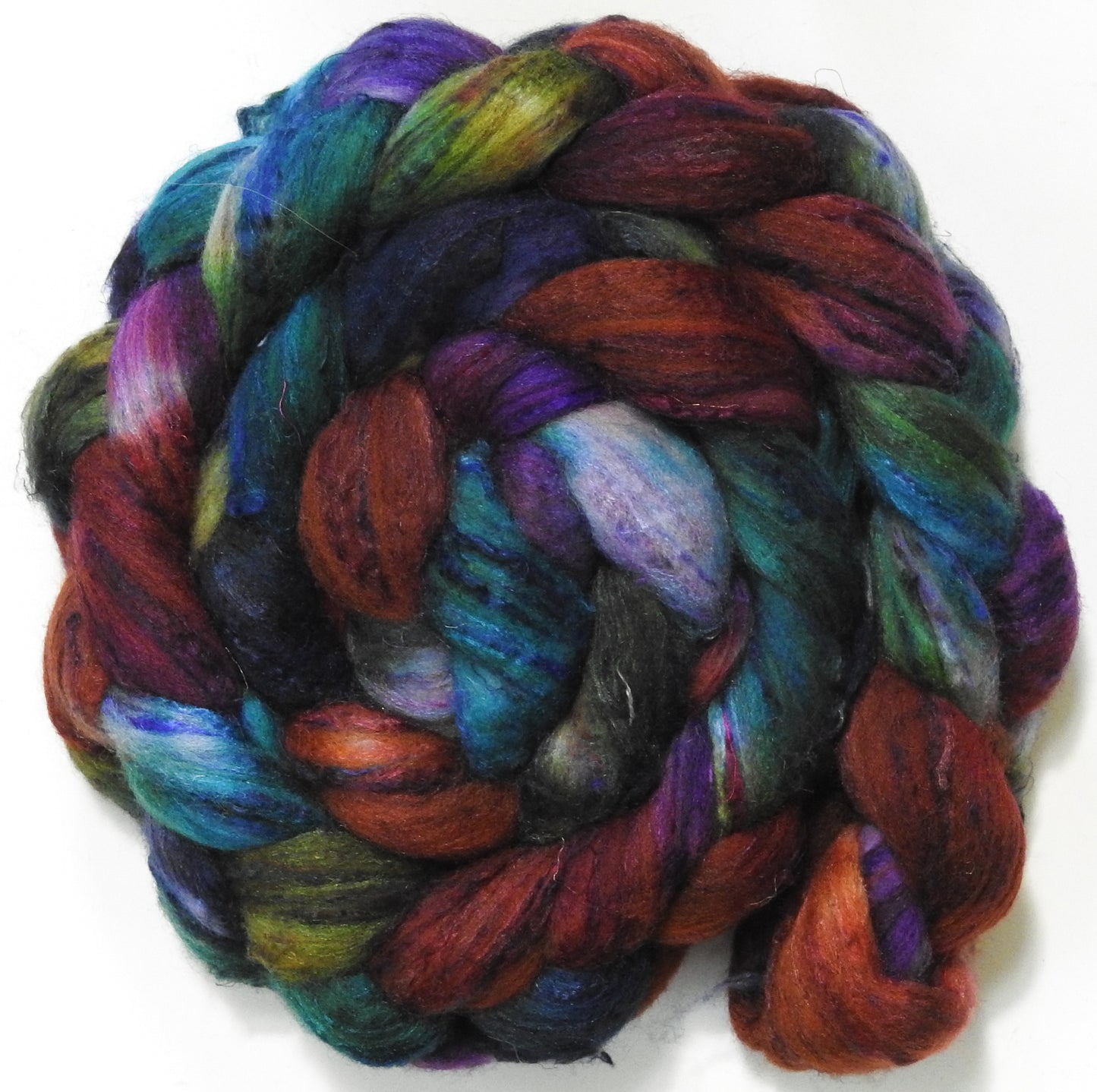 Bag End (5.8 oz) - Batt in a Braid #65 - Rambouillet/ Cormo / Sari  silk/ Tussah silk (40/25/25/10)