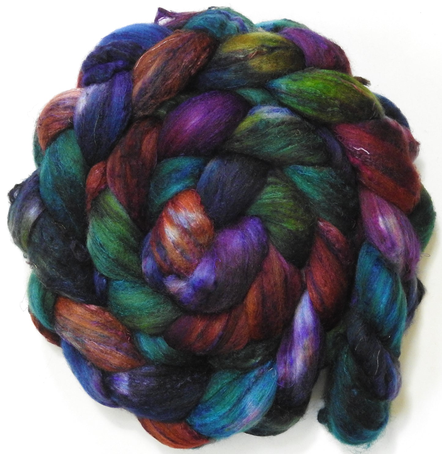Bag End (5.8 oz) - Batt in a Braid #65 - Rambouillet/ Cormo / Sari  silk/ Tussah silk (40/25/25/10)