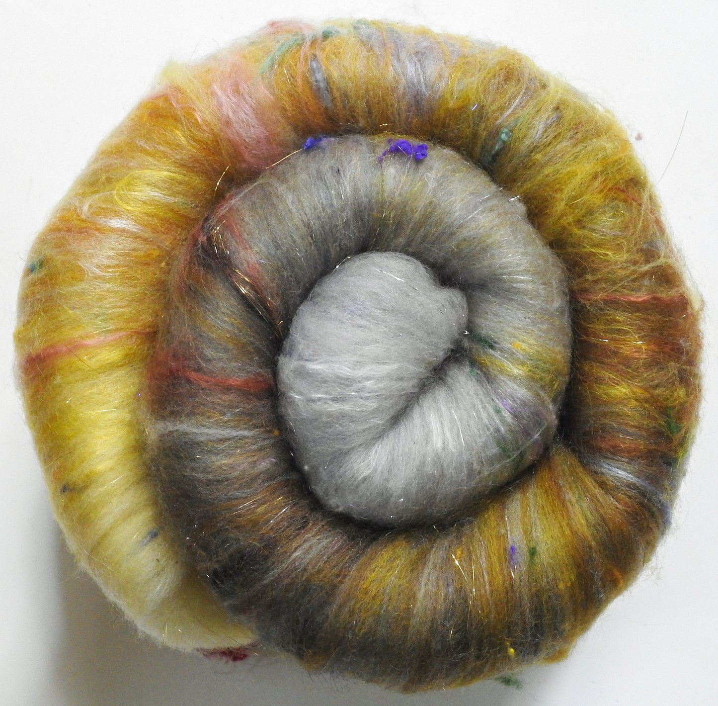 The Two Trees of Valinor (4 oz) -Sparkle and Non-Sparkle Roly-poly batt -Haunui fleece; merino, silk, bamboo, silk noil (Angelina in the sparkle variety)