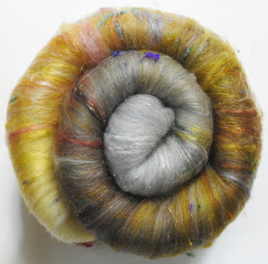 The Two Trees of Valinor (4 oz) -Sparkle and Non-Sparkle Roly-poly batt -Haunui fleece; merino, silk, bamboo, silk noil (Angelina in the sparkle variety)