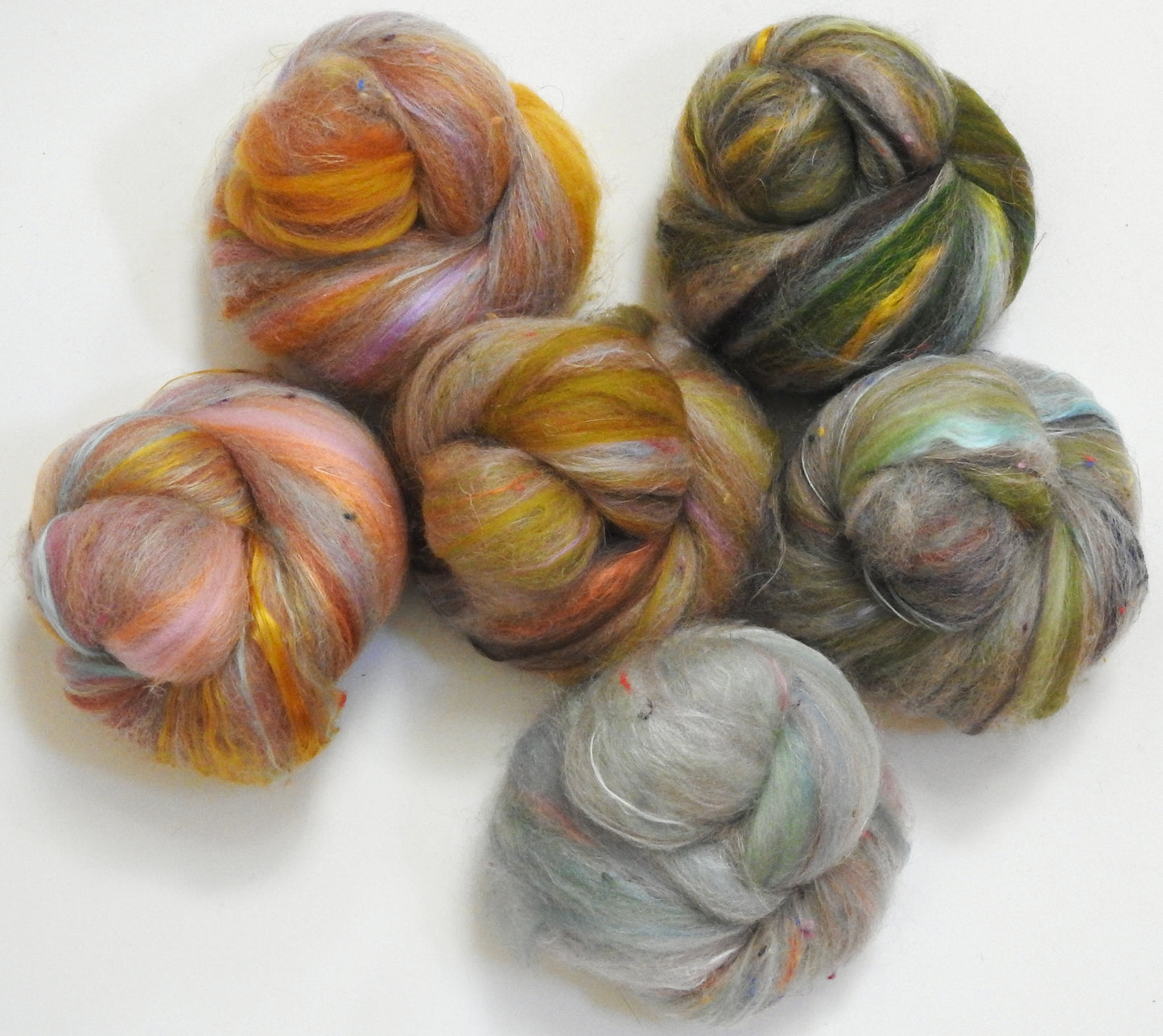 Entwives -(4.1 oz) NON-Sparkle Sticklebatts - CVM/Rambou/BorLeic/Cots fleece, merino, silk, FLAX, tweed blend , camel, alpaca, bamboo