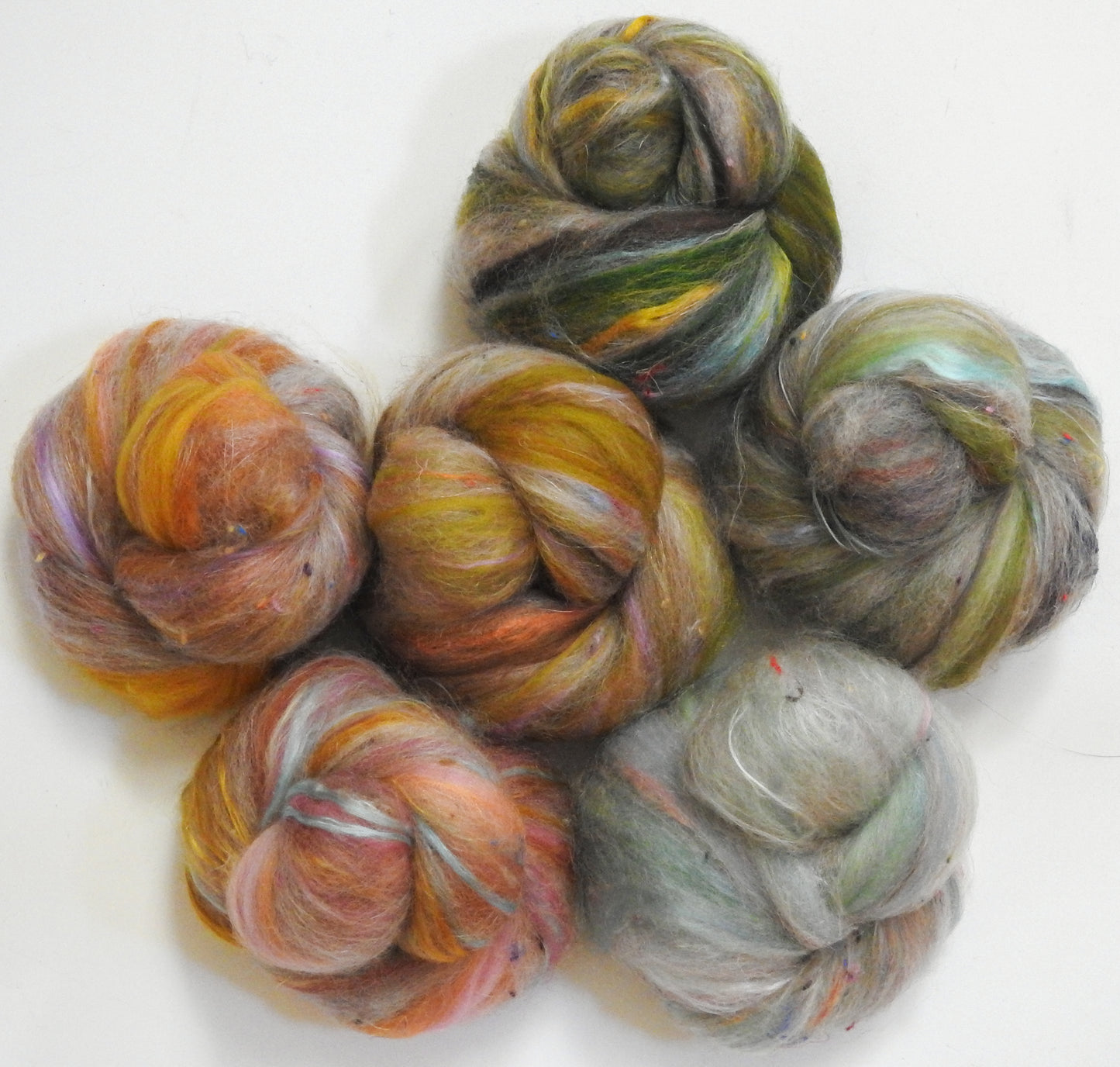 Entwives -(4.1 oz) NON-Sparkle Sticklebatts - CVM/Rambou/BorLeic/Cots fleece, merino, silk, FLAX, tweed blend , camel, alpaca, bamboo