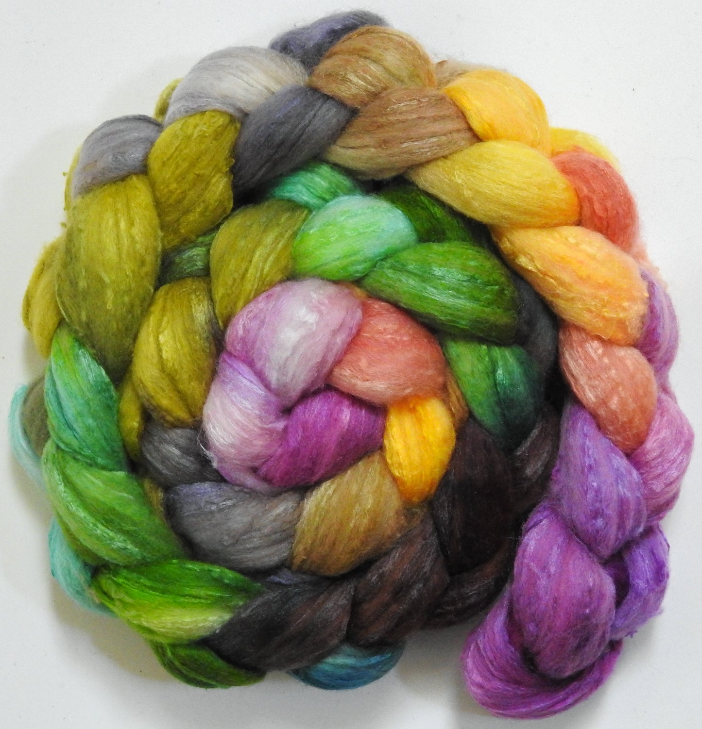 Rivendell (5.6 oz) - Batt in a Braid #66 - Cormo/ Tussah Silk / Silk Slubs(60/25/15)