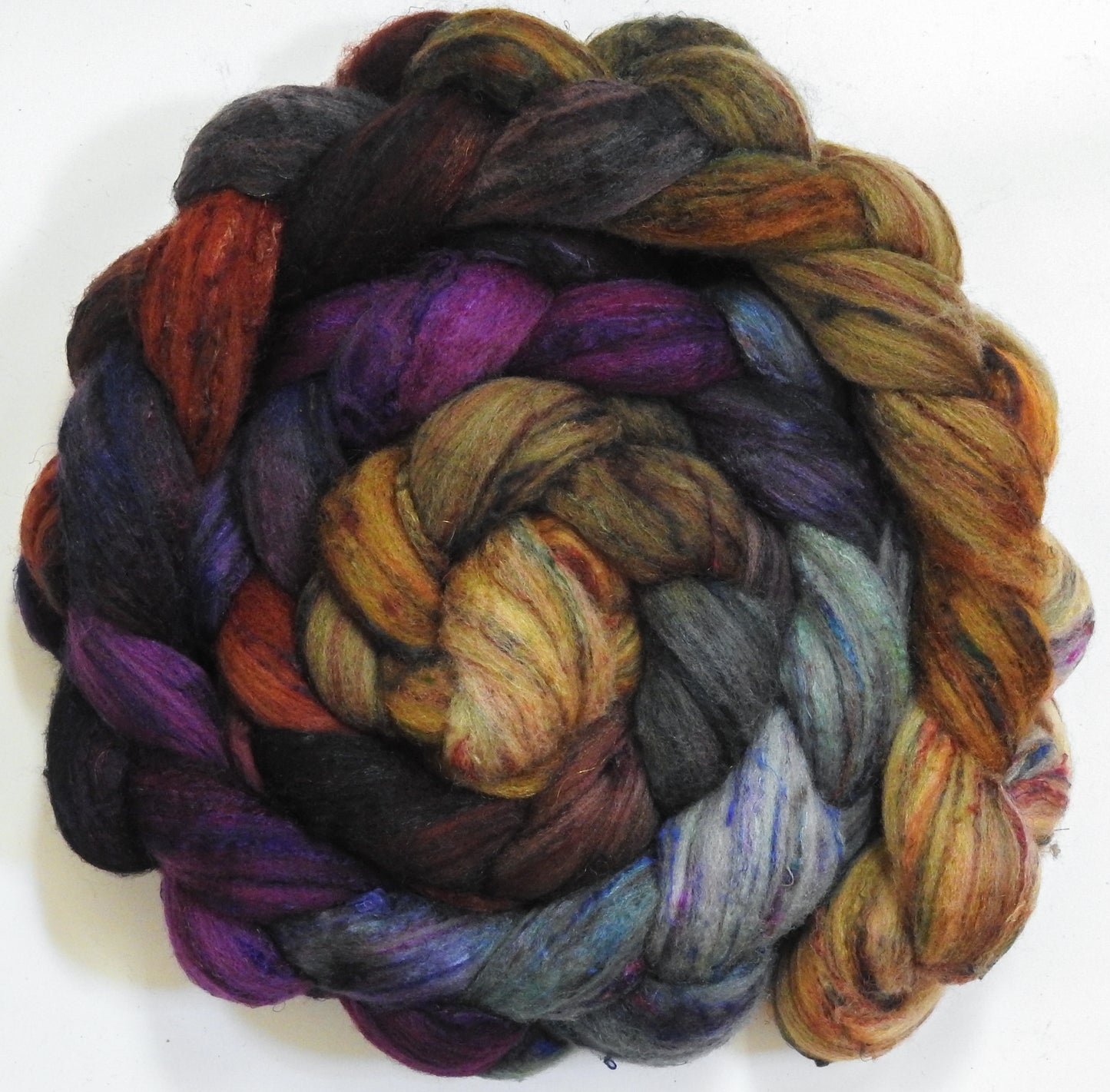 Journeys (5.7 oz) - Batt in a Braid #65 - Rambouillet/ Cormo / Sari  silk/ Tussah silk (40/25/25/10)