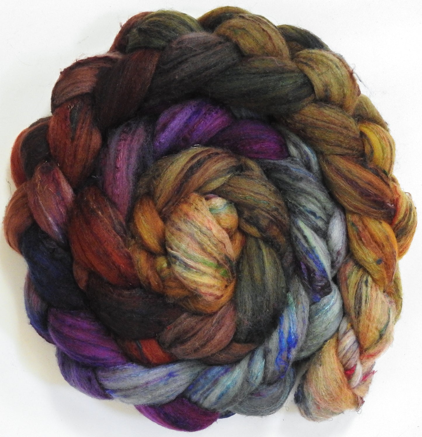 Journeys (5.7 oz) - Batt in a Braid #65 - Rambouillet/ Cormo / Sari  silk/ Tussah silk (40/25/25/10)