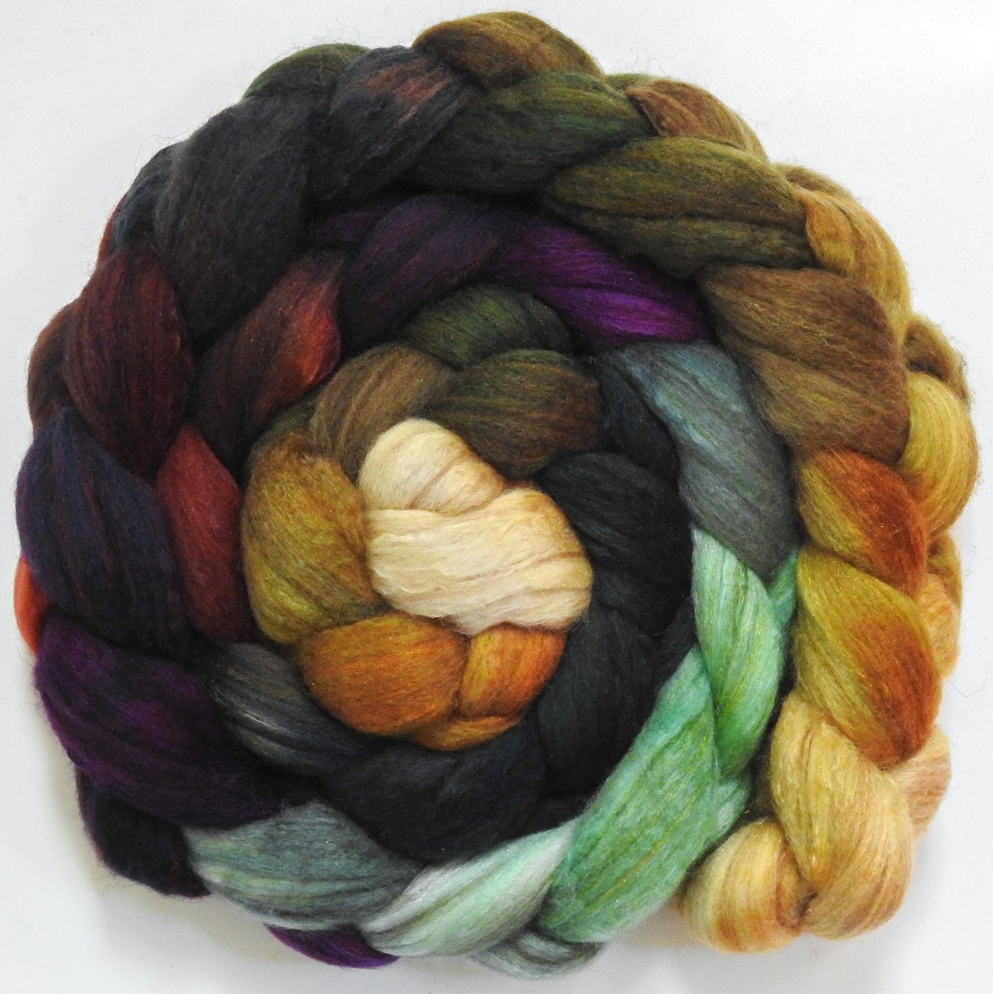 Journeys (5.7 oz) - Batt in a Braid #7 - Polwarth/ Manx / Mulberry silk/ Firestar (30/30/30/10)