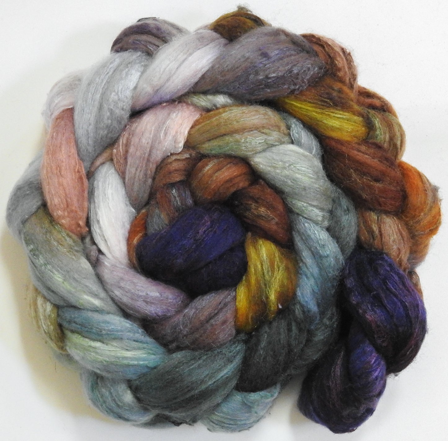 Lady Éowyn (5.7 oz) - Batt in a Braid #66 - Cormo/ Tussah Silk / Silk Slubs(60/25/15)