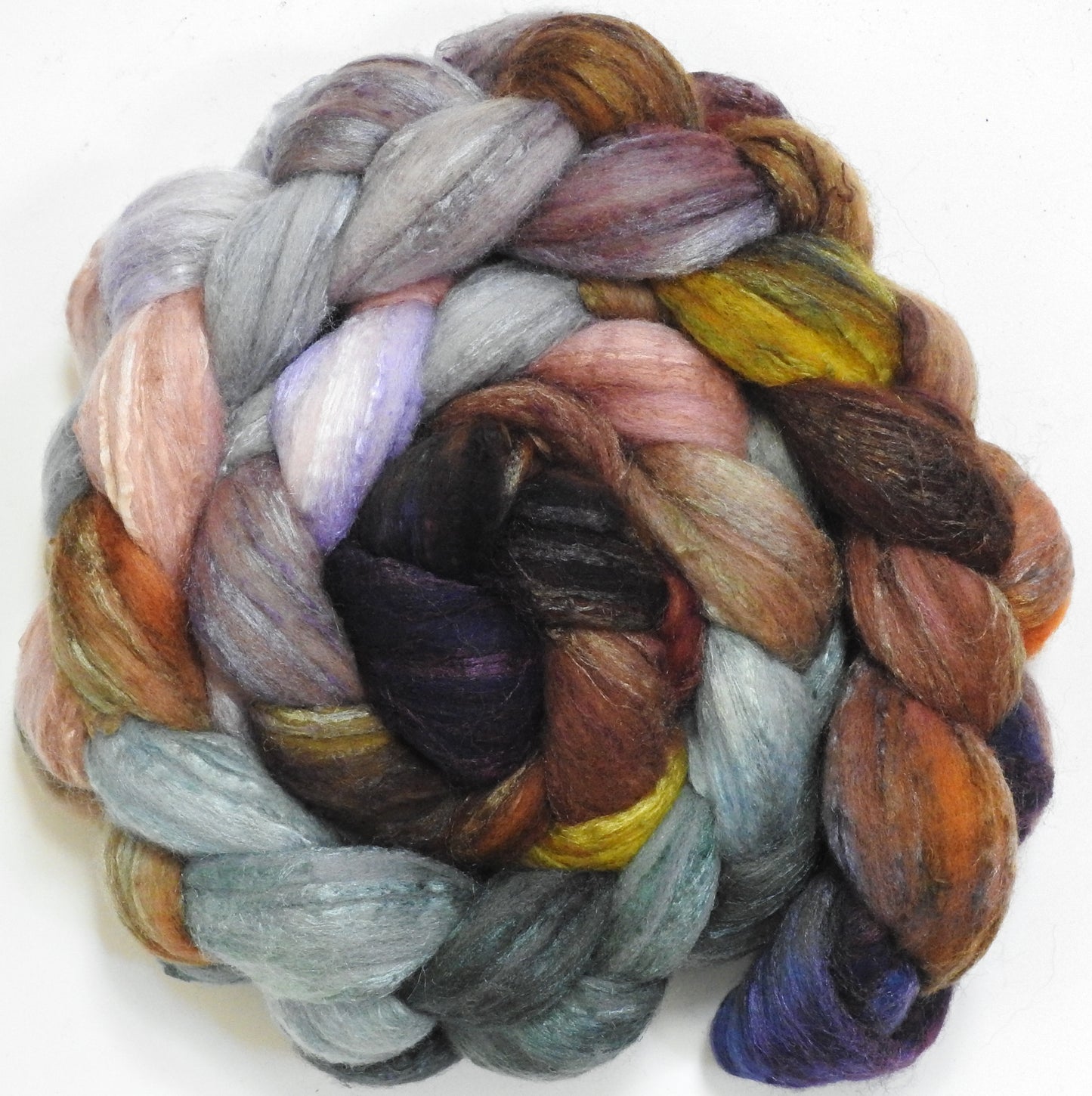 Lady Éowyn (5.7 oz) - Batt in a Braid #66 - Cormo/ Tussah Silk / Silk Slubs(60/25/15)