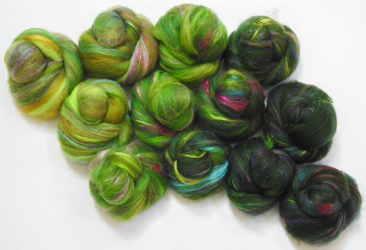 Party Business - NON-Sparkle Sticklebatts - CVM/Rambou/Border Leicester X fleece, merino, silk, FLAX, tweed blend, CAMEL, silk, sari silk, bamboo