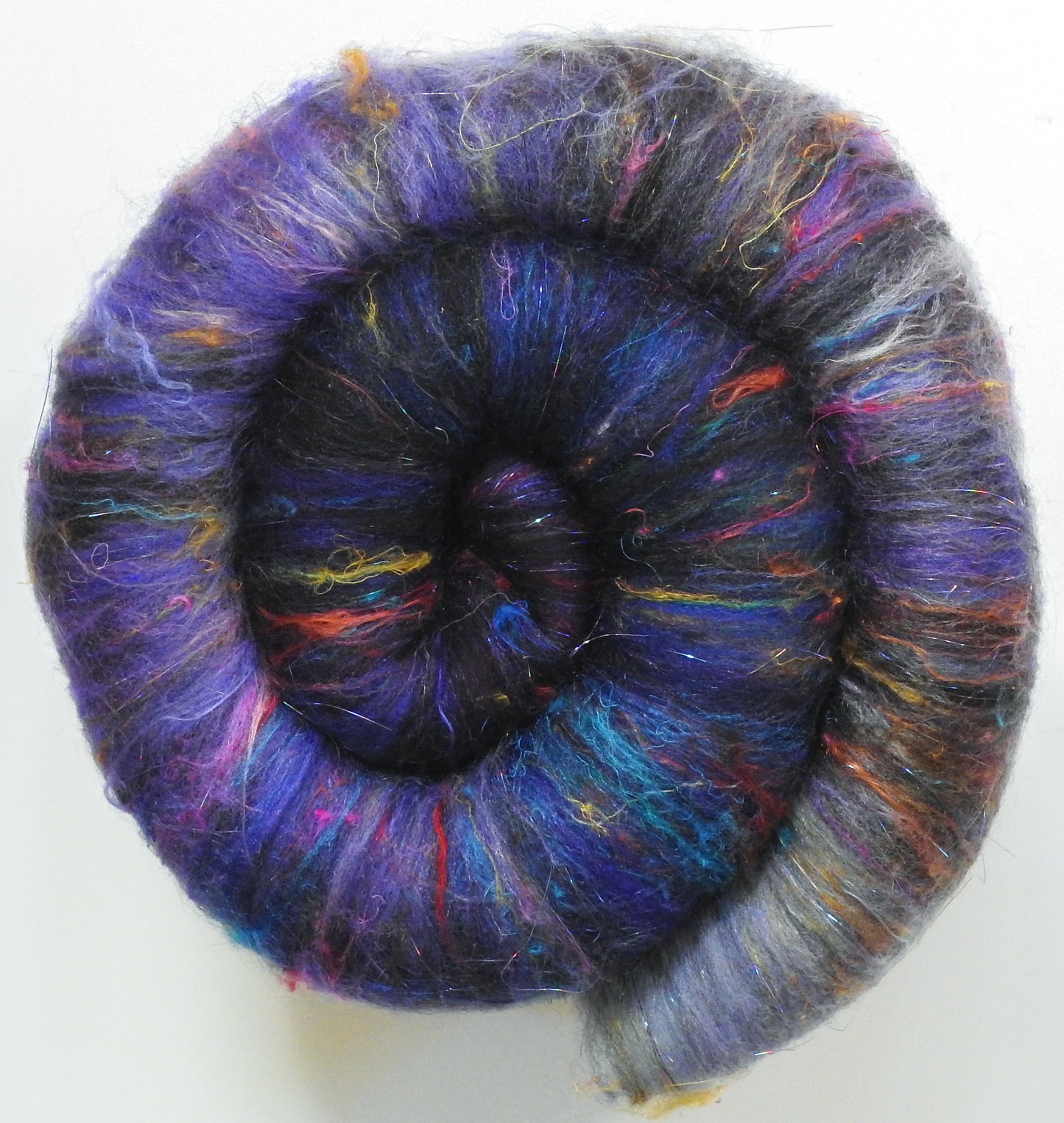 A Night to Remember (4 oz) -Sparkle Roly-poly batt -Haunui fleece; merino, silk, sari silk