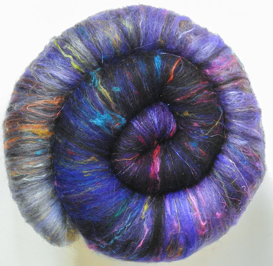 A Night to Remember (4 oz) -Sparkle Roly-poly batt -Haunui fleece; merino, silk, sari silk