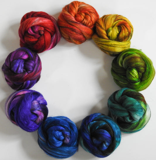 Roy G Biv (12.9 oz.) - Batt in a Braid #9 - Superfine Merino/ Mulberry Silk / Black Alpaca (50/40/10)