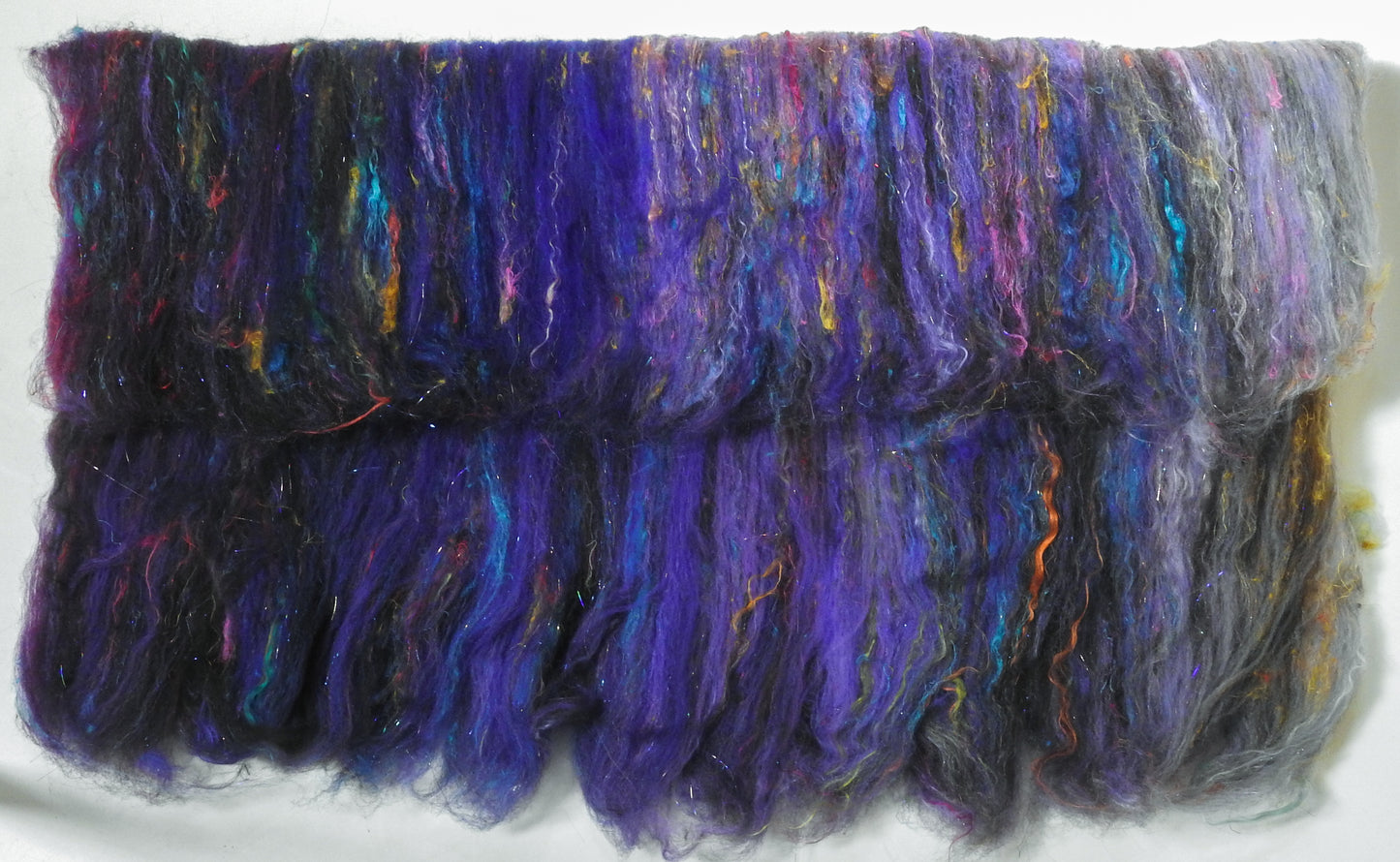 A Night to Remember (4 oz) -Sparkle Roly-poly batt -Haunui fleece; merino, silk, sari silk