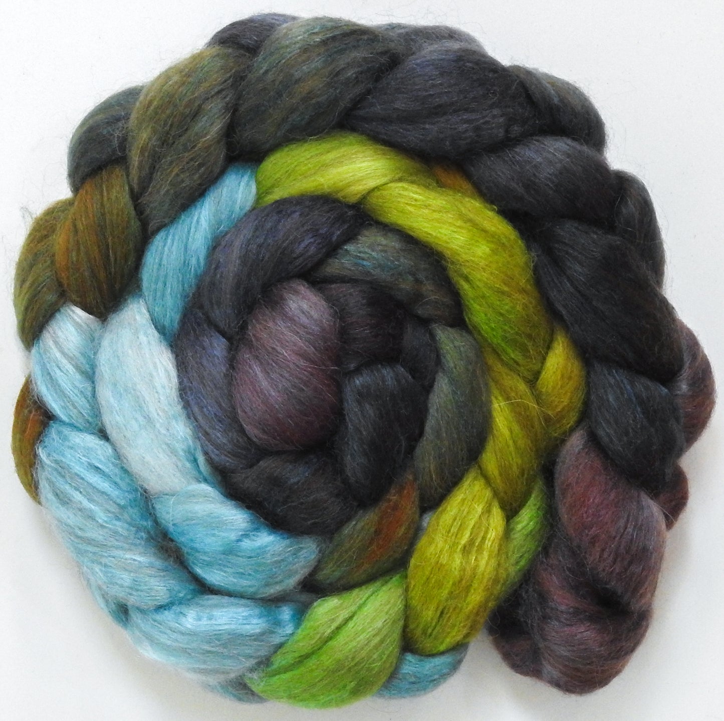 Symbiosis (5.7 oz) - Batt in a Braid #6 - 1/3 Grey Baby Alpaca/1/3 Polwarth/ 1/3 Tussah Silk