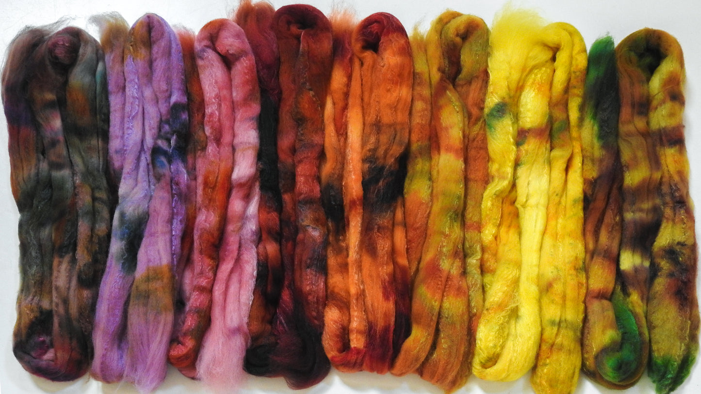 Autumnophile -Gradient Set -Batt in a Braid #6 - 1/3 Grey Baby Alpaca/1/3 Polwarth/ 1/3 Tussah Silk