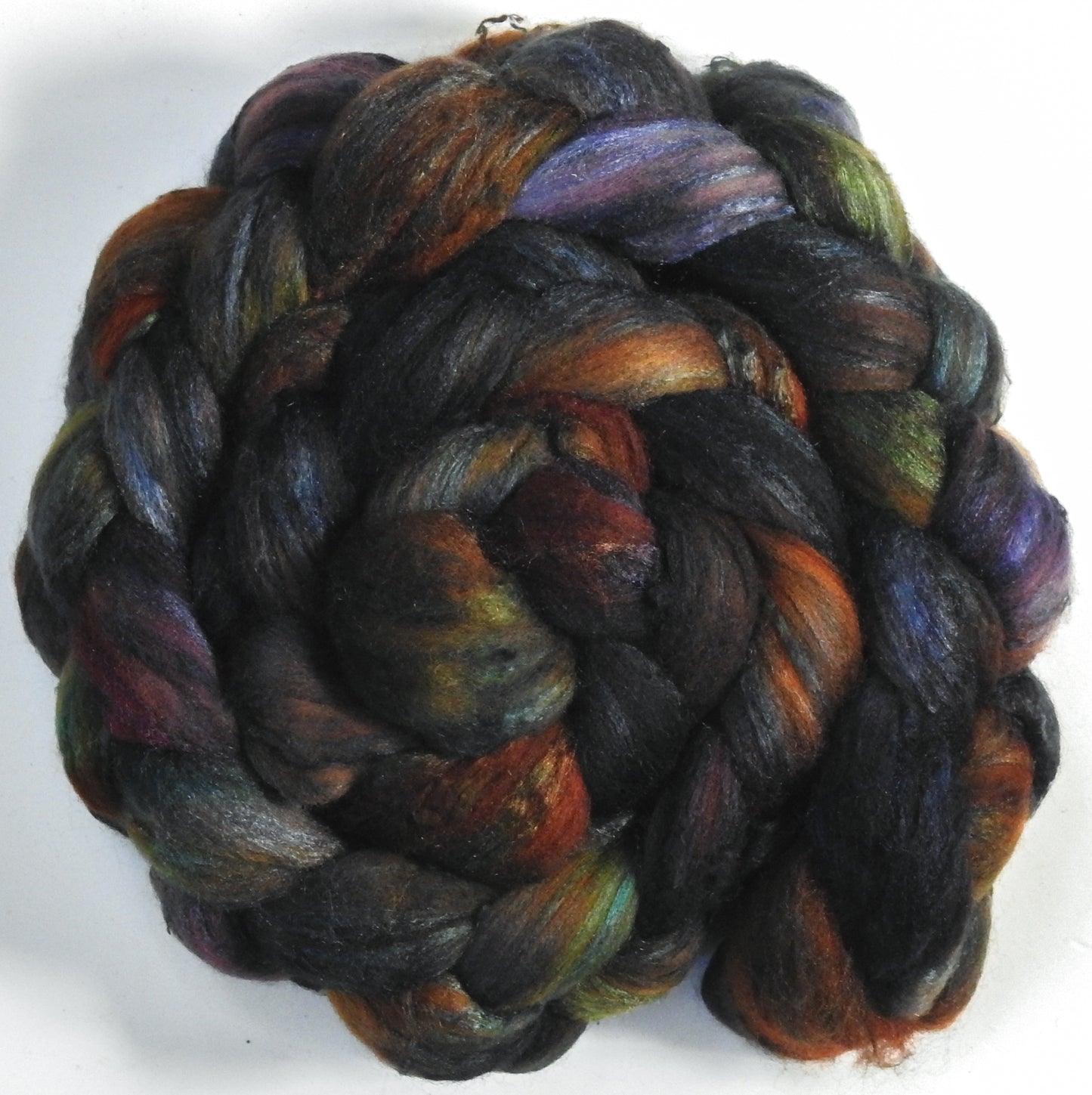 Lapsang Souchang (5.7 oz) - Batt in a Braid #66 - Cormo/ Tussah Silk / Silk Slubs(60/25/15)