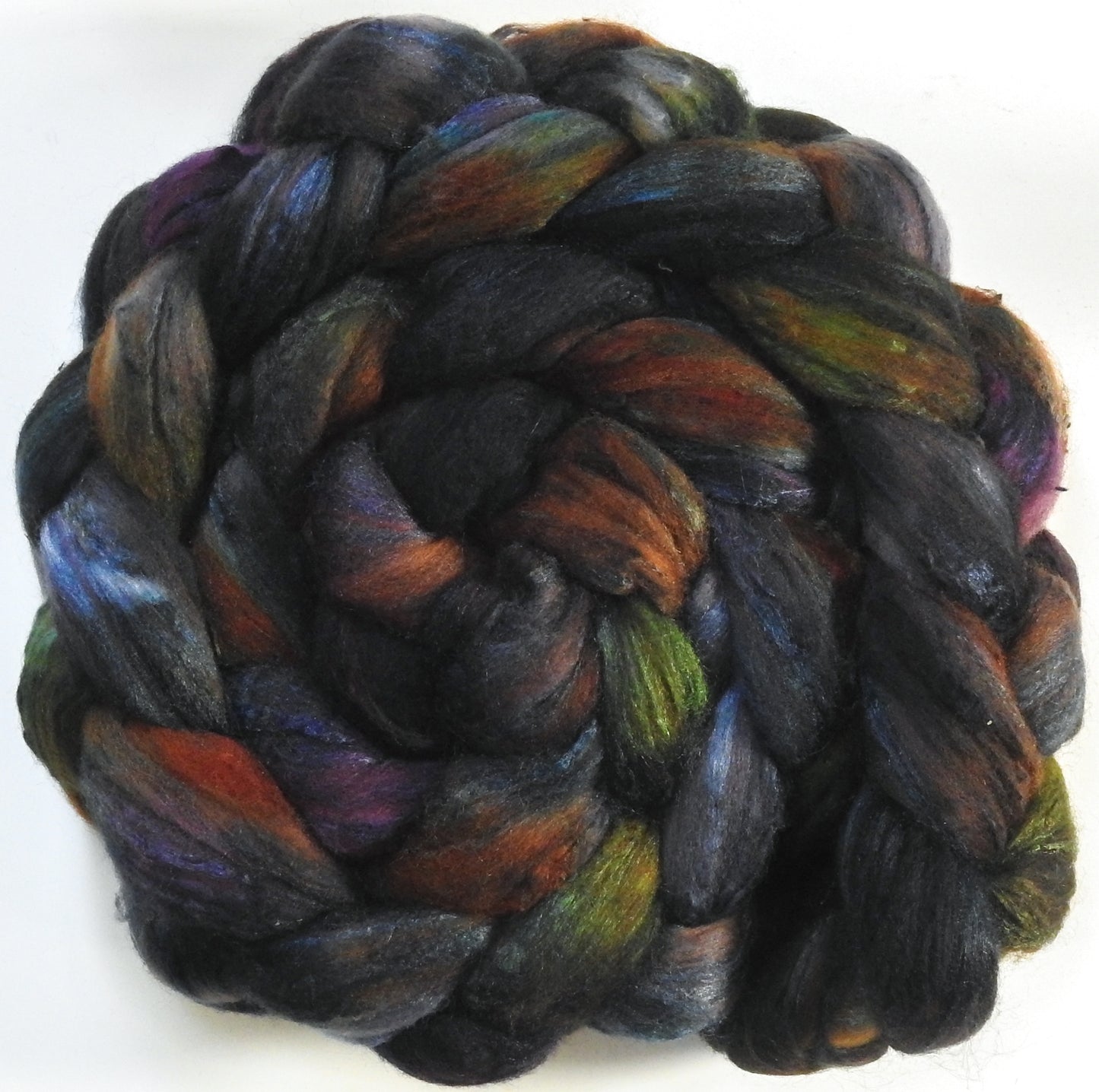 Lapsang Souchang (5.7 oz) - Batt in a Braid #66 - Cormo/ Tussah Silk / Silk Slubs(60/25/15)