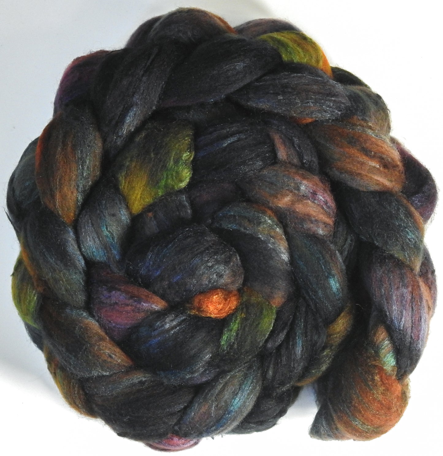 Lapsang Souchang (5.7 oz) - Batt in a Braid #66 - Cormo/ Tussah Silk / Silk Slubs(60/25/15)