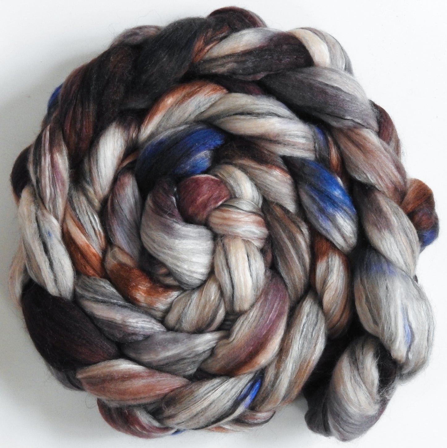 Meerkat (5.7 oz.) - Batt in a Braid #9 - Superfine Merino/ Mulberry Silk / Black Alpaca (50/40/10)