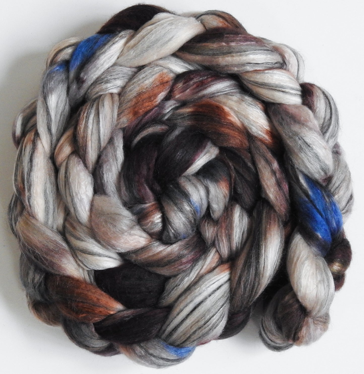 Meerkat (5.7 oz.) - Batt in a Braid #9 - Superfine Merino/ Mulberry Silk / Black Alpaca (50/40/10)