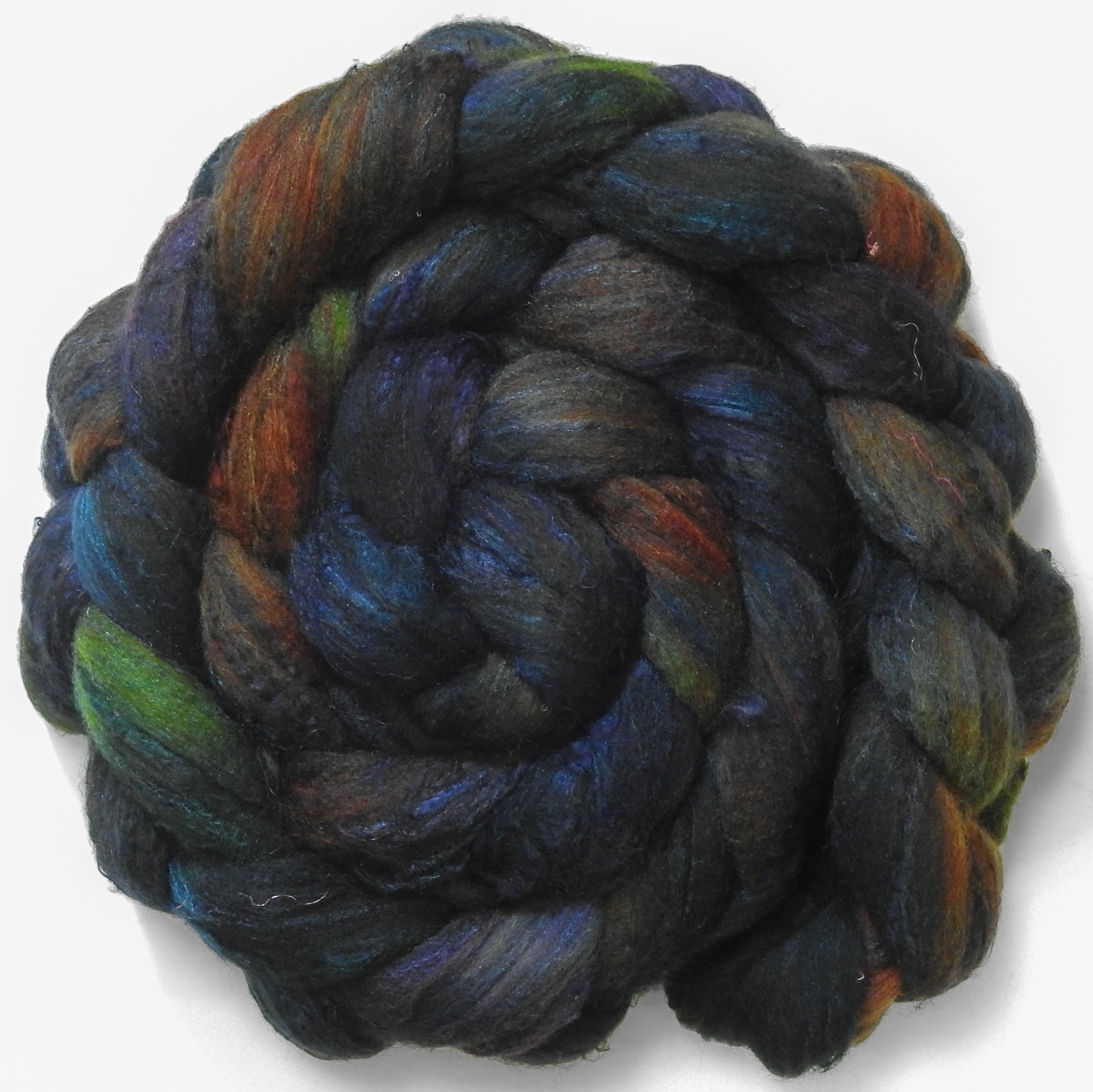 Lapsang Souchong (5.7 oz) - Batt in a Braid #65 - Rambouillet/ Cormo / Sari  silk/ Tussah silk (40/25/25/10)