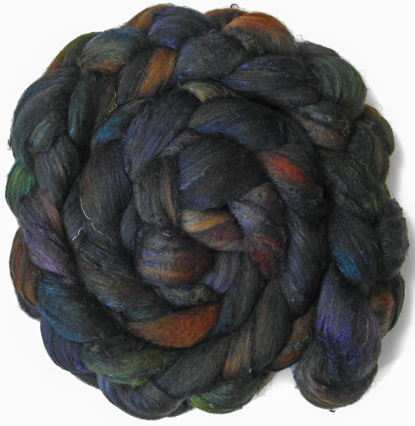 Lapsang Souchong (5.7 oz) - Batt in a Braid #65 - Rambouillet/ Cormo / Sari  silk/ Tussah silk (40/25/25/10)