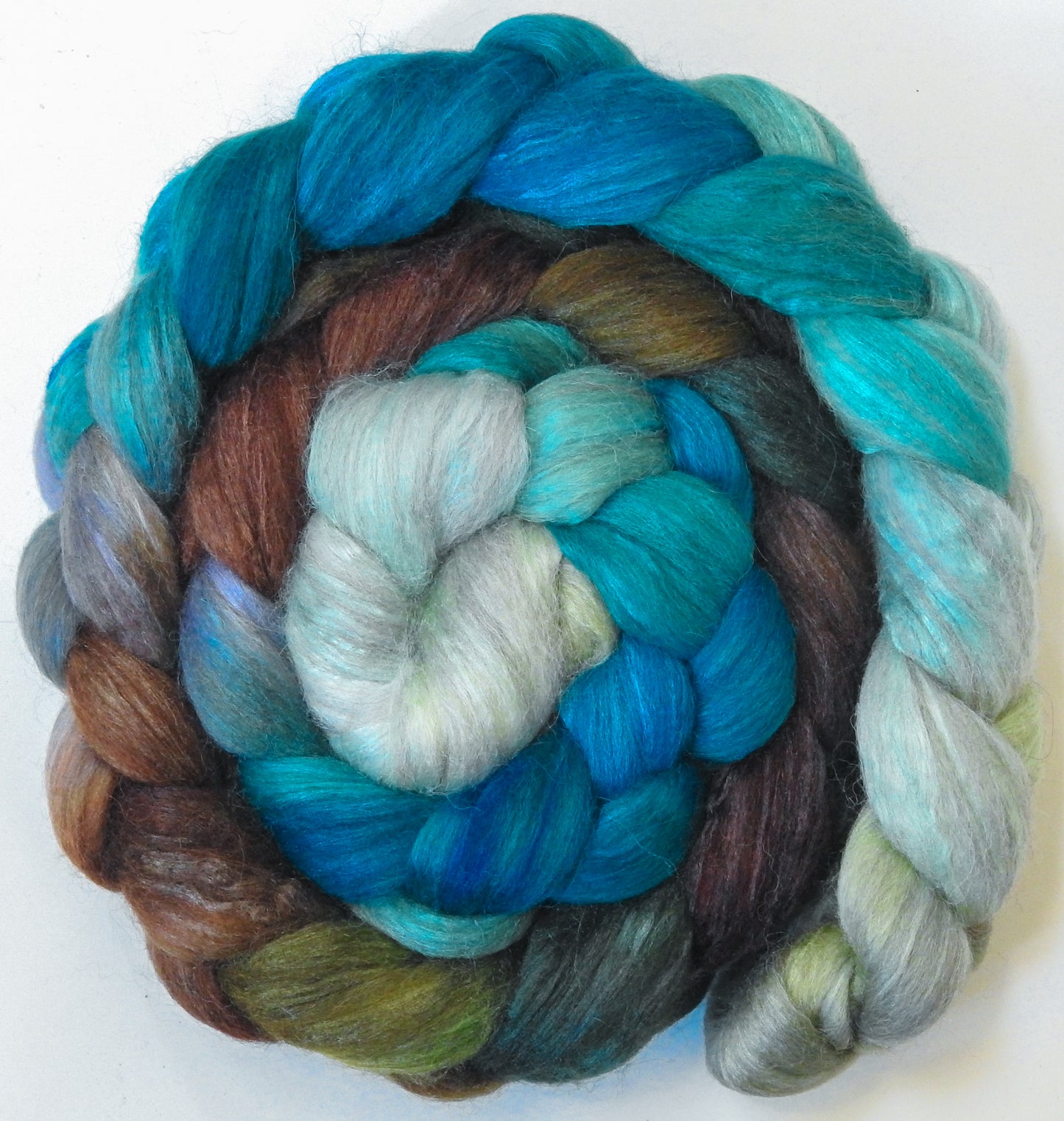 Sea Turtle (5.6 oz) - Batt in a Braid #6 - 1/3 Grey Baby Alpaca/1/3 Polwarth/ 1/3 Tussah Silk