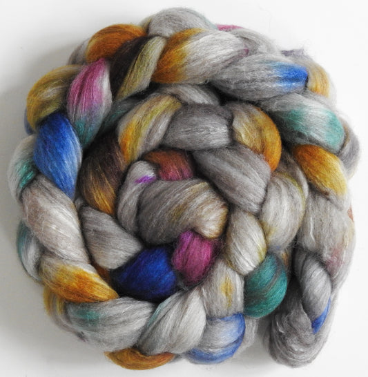 Glass Houses (5.7 oz)-Batt in a Braid #27- Lt. Grey Shetland/ Falkland Merino / tussah silk (50/25/25)