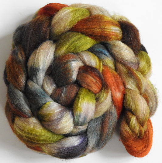 Back in the Saddle (5.8 oz)-Batt in a Braid #27- Lt. Grey Shetland/ Falkland Merino / tussah silk (50/25/25)