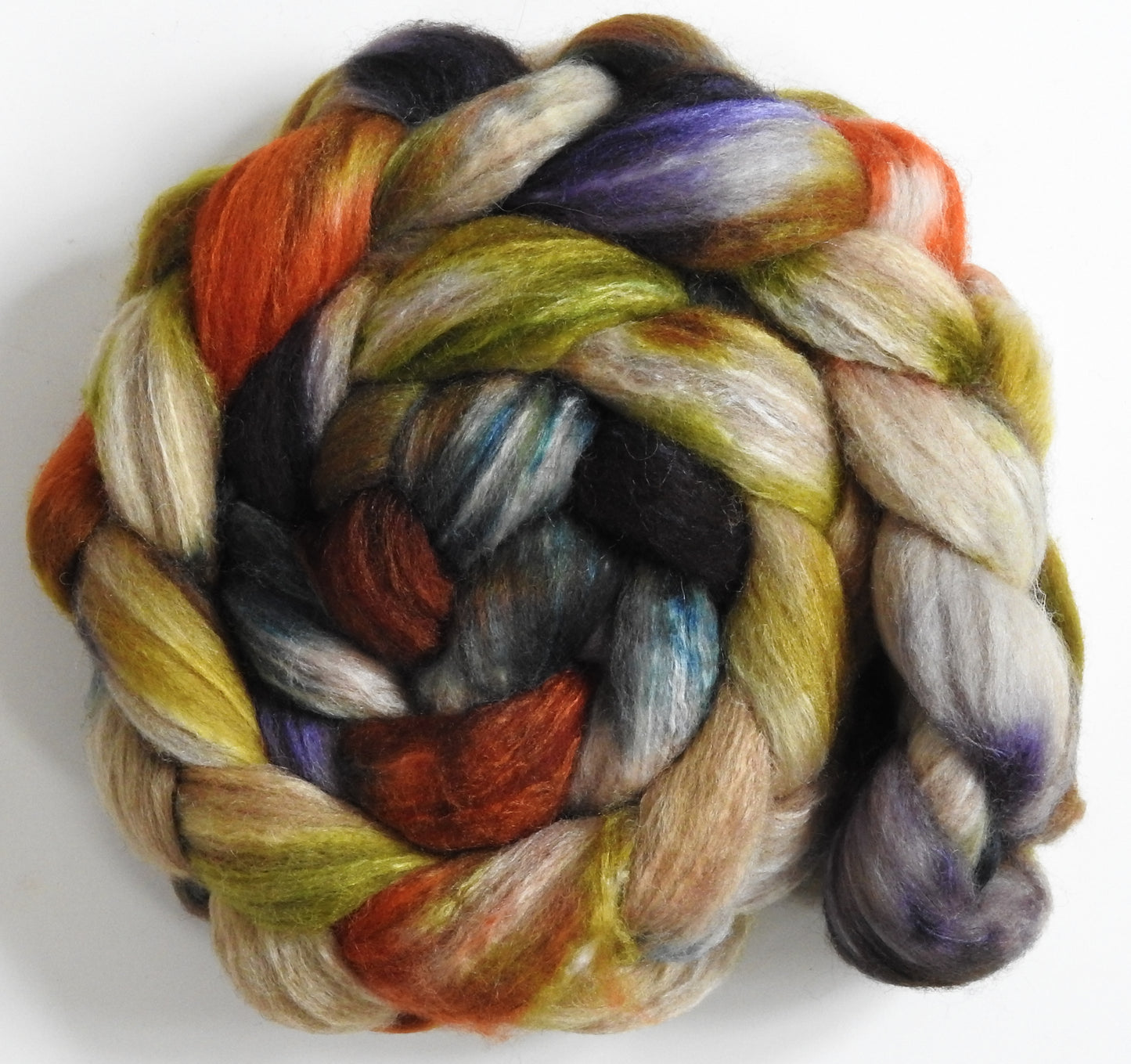 Back in the Saddle (5.8 oz)-Batt in a Braid #27- Lt. Grey Shetland/ Falkland Merino / tussah silk (50/25/25)