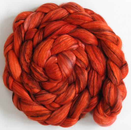 Pomegranate Blossom (5.7 oz.) - Batt in a Braid #9 - Superfine Merino/ Mulberry Silk / Black Alpaca (50/40/10)
