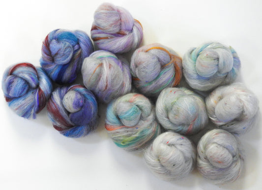 Ice Castle - Sparkle Sticklebatts (4 oz) - Corriedale Fleece, Merino, polwarth, silk, bamboo, tweed blend, stellina