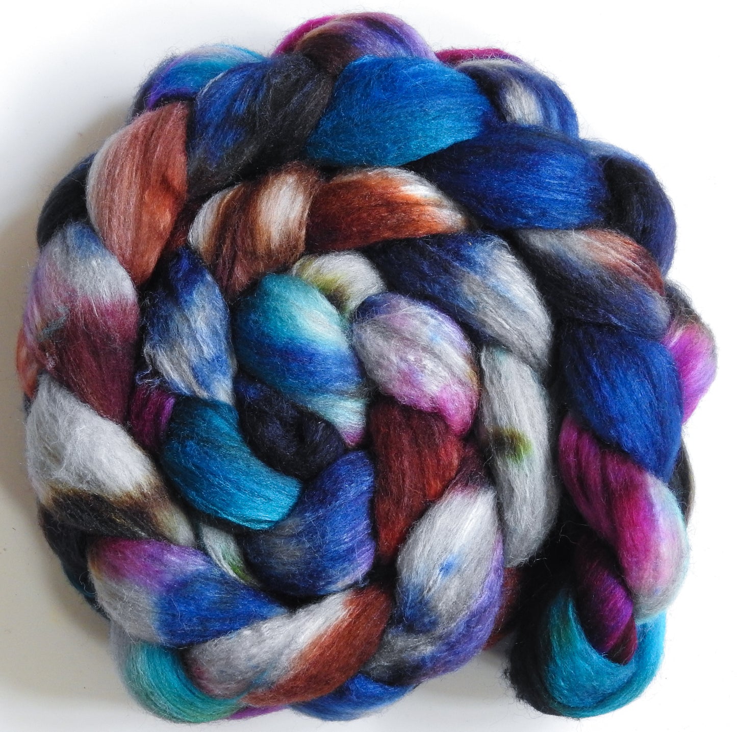 Meteor Shower (5.7 oz)-Batt in a Braid #27- Lt. Grey Shetland/ Falkland Merino / tussah silk (50/25/25)