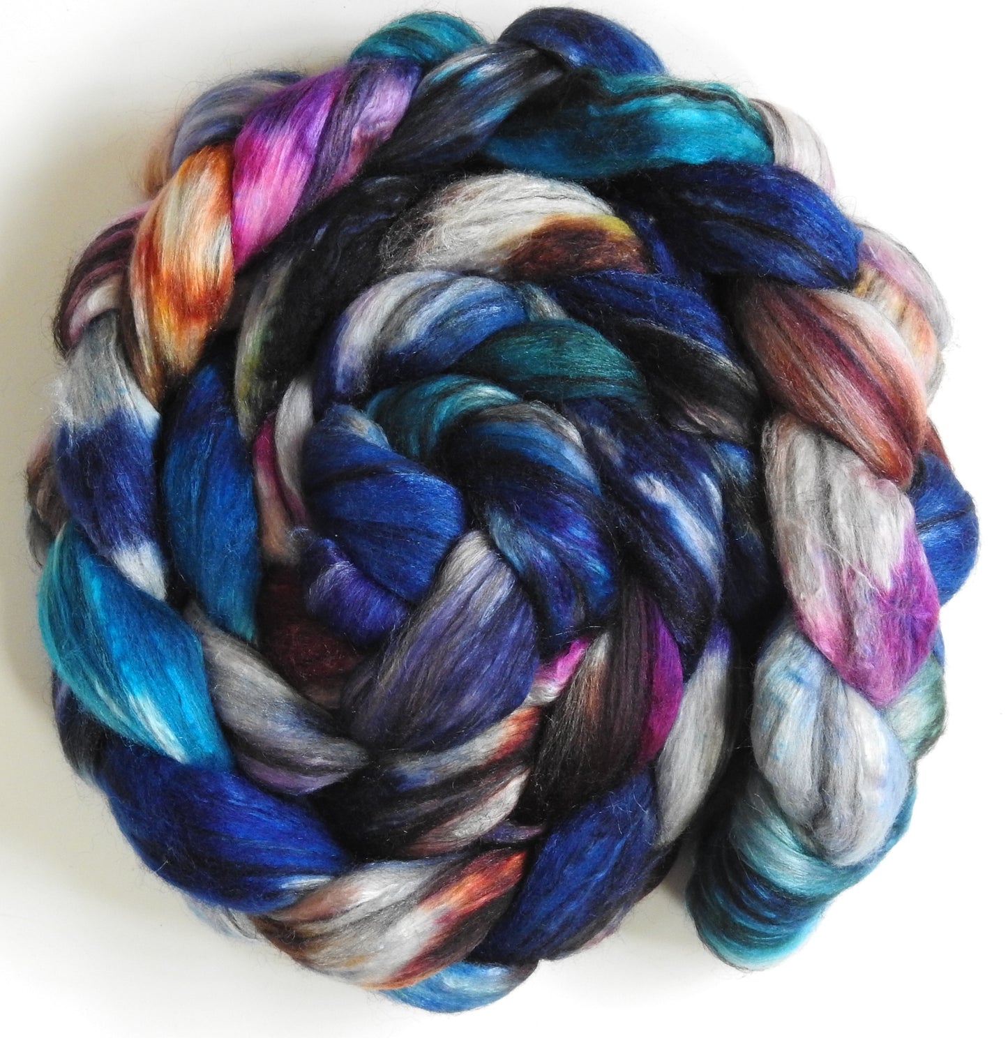 Meteor Shower (5.7 oz.) - Batt in a Braid #9 - Superfine Merino/ Mulberry Silk / Black Alpaca (50/40/10)