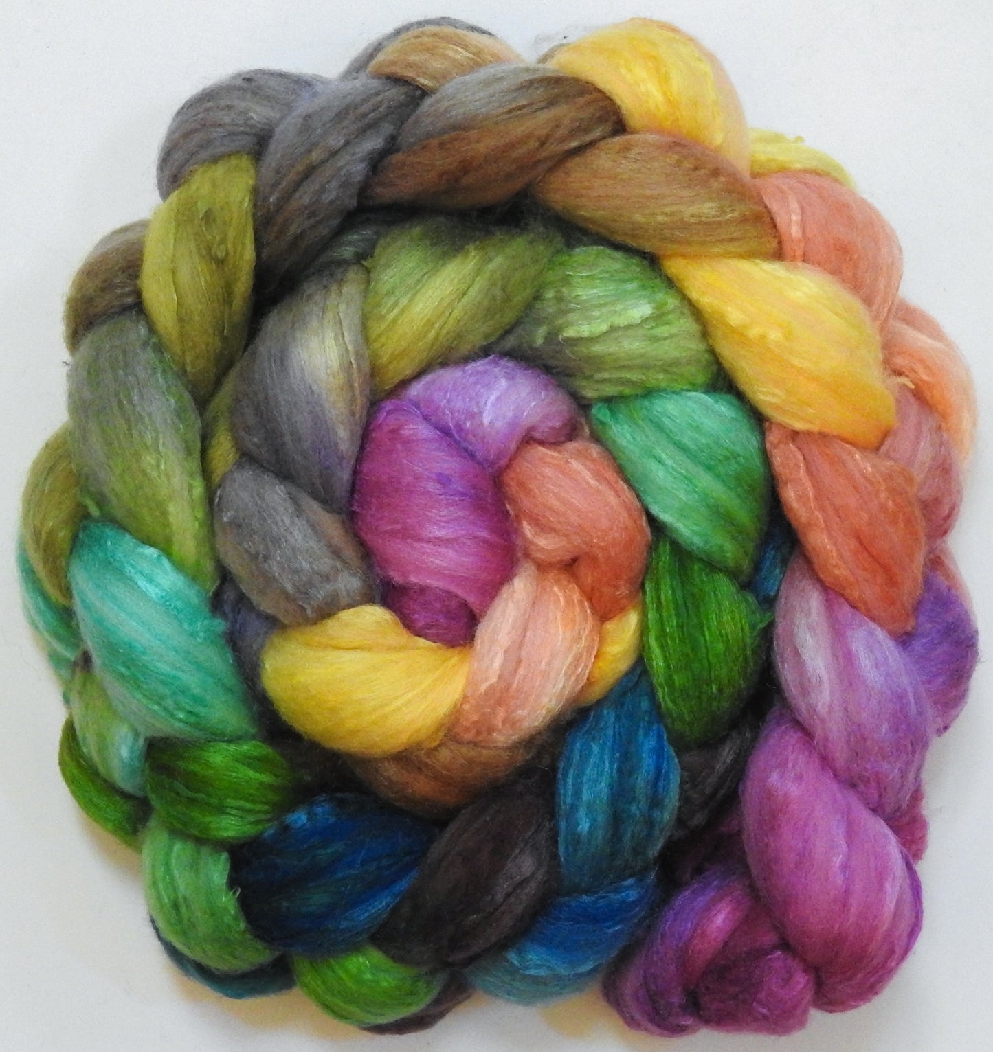 Rivendell (5.5 oz) - Batt in a Braid #66 - Cormo/ Tussah Silk / Silk Slubs(60/25/15)