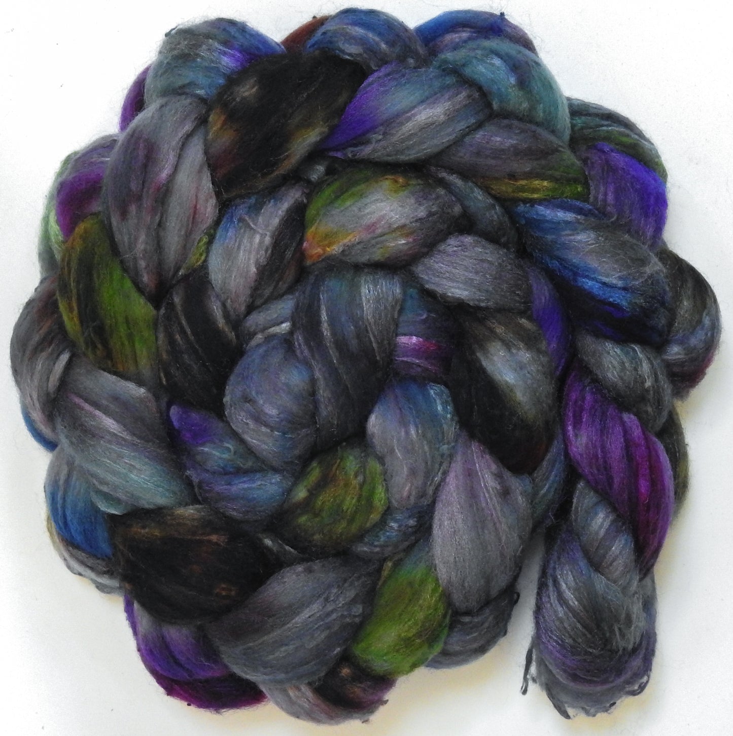 Questing Beast (5.7 oz) - Batt in a Braid #66 - Cormo/ Tussah Silk / Silk Slubs(60/25/15)
