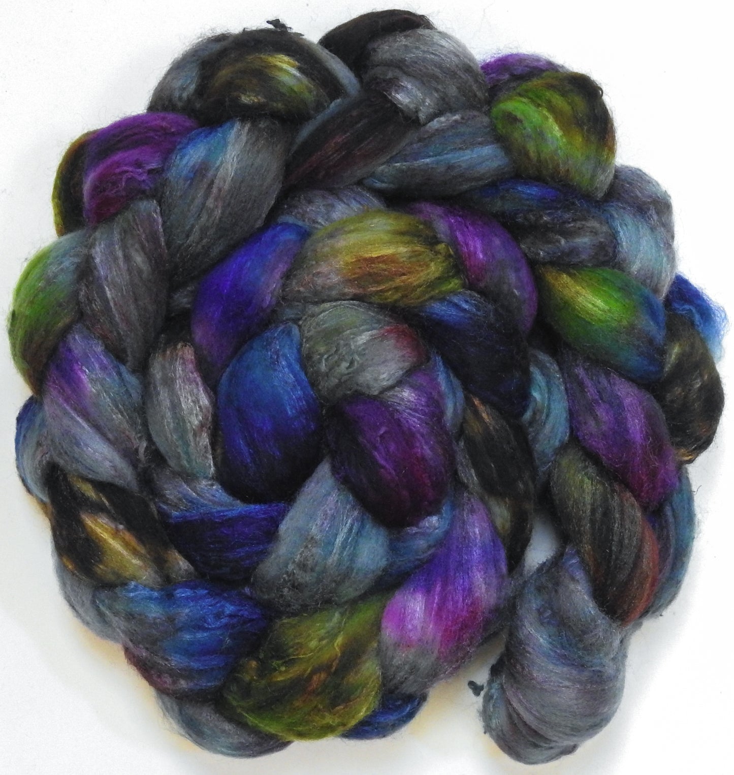 Questing Beast (5.7 oz) - Batt in a Braid #66 - Cormo/ Tussah Silk / Silk Slubs(60/25/15)