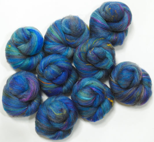 Indigo Bunting -(4.1 oz.) NON-Sparkle Sticklebatts -Corriedale X fleece, merino, silk, silk noil