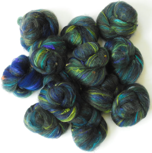 Anglerfish (4.5 oz)- Sparkle Sticklebatts -30% Corriedale/Romney x fleece; merino, polwarth, silk, bamboo, angelina, silk noil